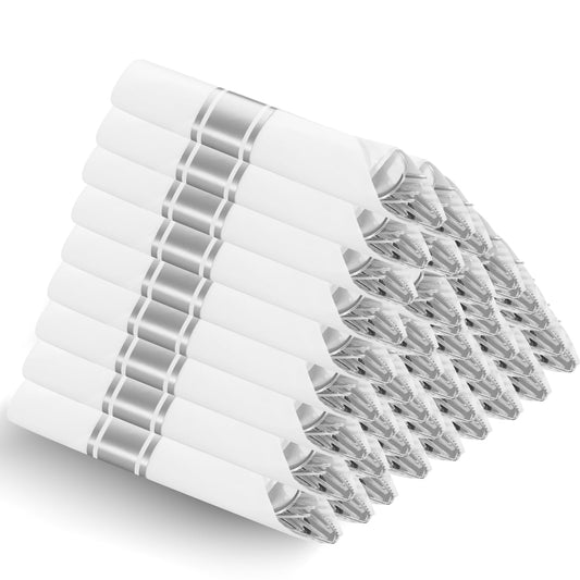 EI 60Pack Pre Rolled Silver Plastic Silverware Disposable Rolled Cutlery with Napkins,Sliver Plastic Wrapped Silverware Disposable Heavy Duty Perfect for Tea Party,Wedding,Spring,Valentine's Day